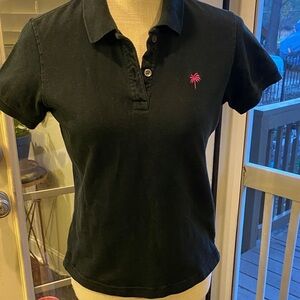 Lilly Pulitzer Women's Black Polo Shirt with Pink Logo size medium